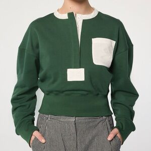The Line by K Parker Hunter Green Two-Toned Buttoned Sweatshirt Small